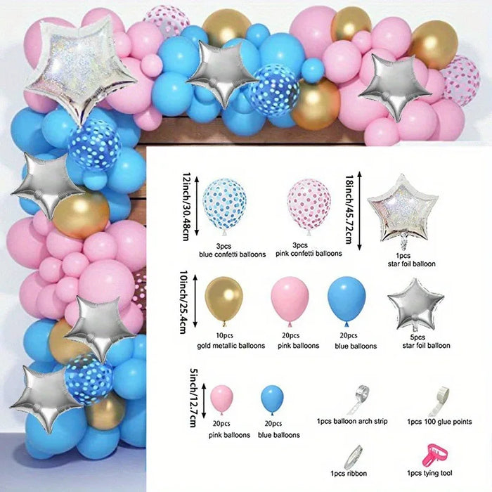 106Pcs Pink And Blue Star Balloon Arch Set "Bath Party Gender Reveal" Interior Decoration Birthday Anniversary Party Decoration