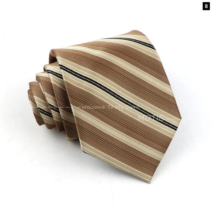 Brown Striped Mens Necktie For Weddings Parties And Daily Wear