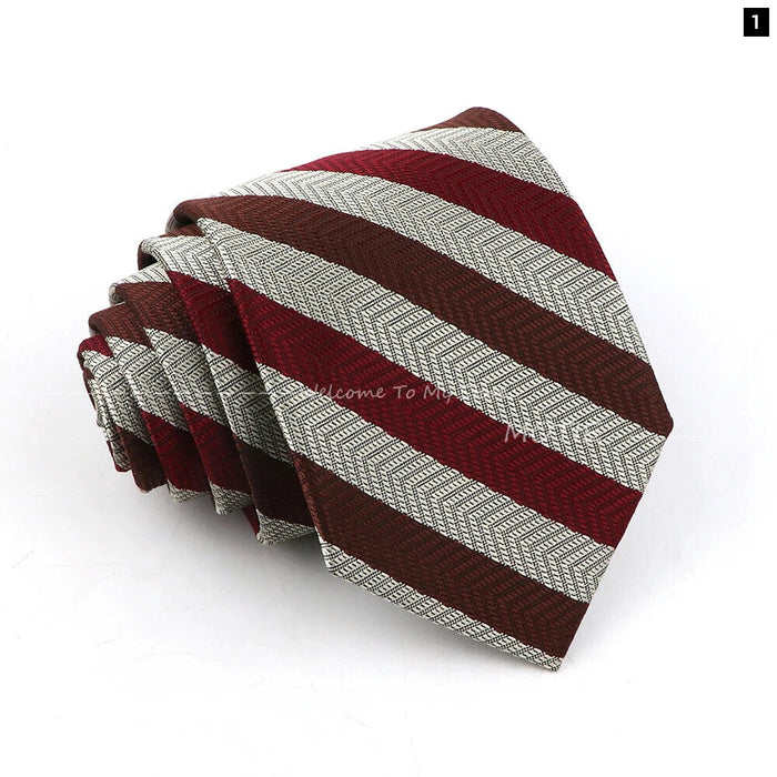 Brown Striped Mens Necktie For Weddings Parties And Daily Wear