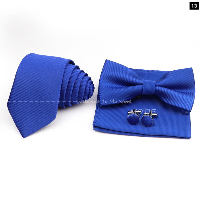 Tie Set Solid Colour Bowtie Handkerchief Brooch Cufflink For Business Weddings And Gifts