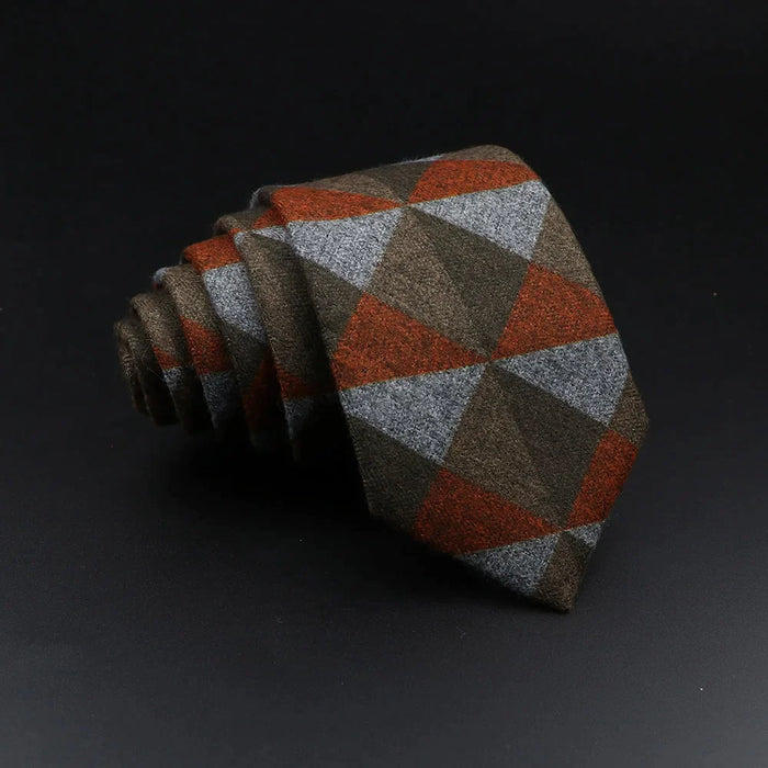 Handmade Mens Plaid Tie Black Grey Red Cotton Wool Wedding Business Party Gift Accessory