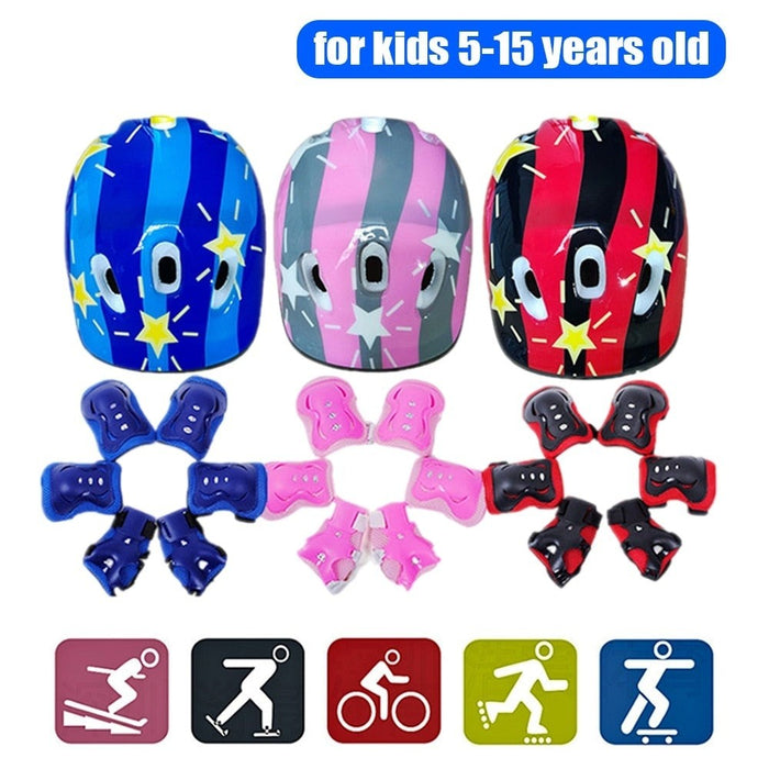 Kids Protective Gear Set Safety Helmet Wrist Elbow Knee Pads For Cycling Skating Skiing