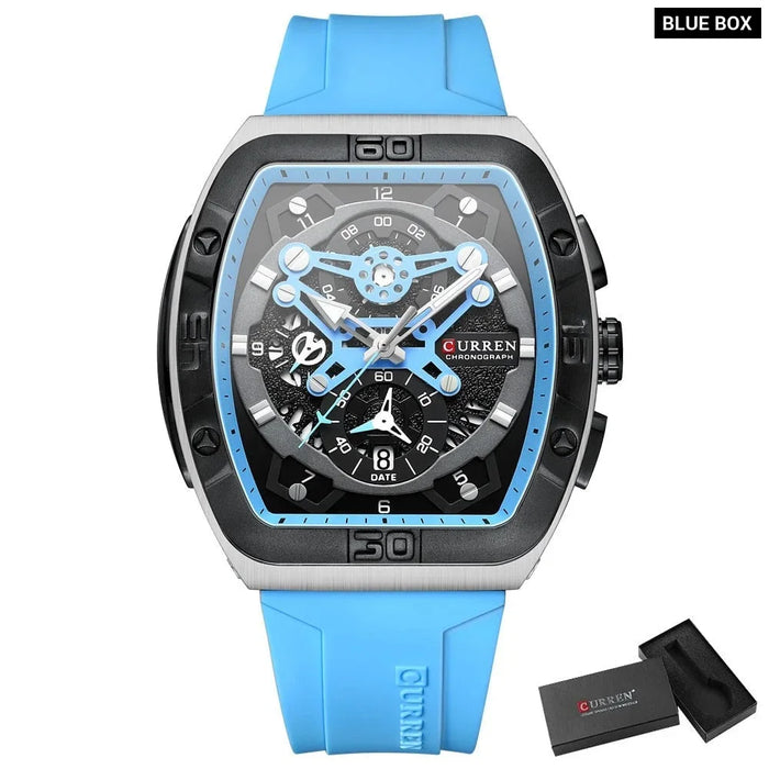 Multifunctional Curved Mirror Tonneau Wristwatches With Silicone Straps