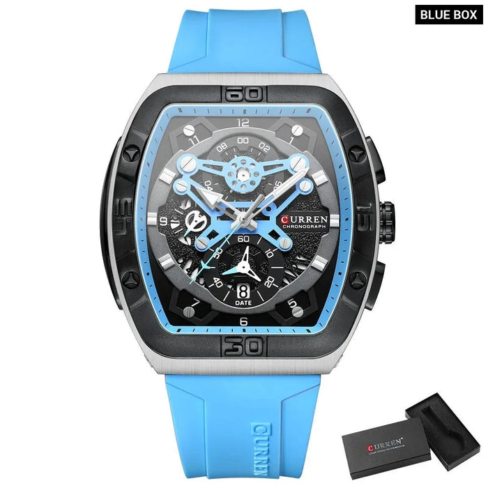 Casual Sports Multi Function Silicone Straps Luminous Hands Curved Mirror Rectangular Watches