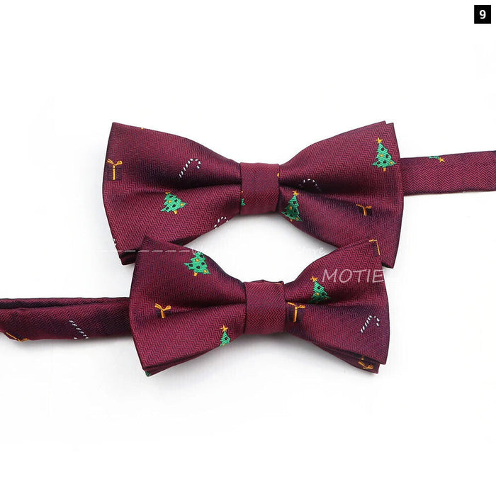 Christmas Bowtie Set Red Snowflake Pattern Parent-Child Matching Polyester Festive Accessory