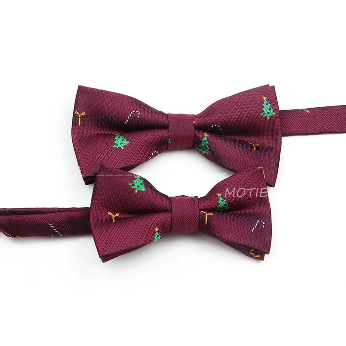 Christmas Bowtie Set Red Snowflake Pattern Parent-Child Matching Polyester Festive Accessory