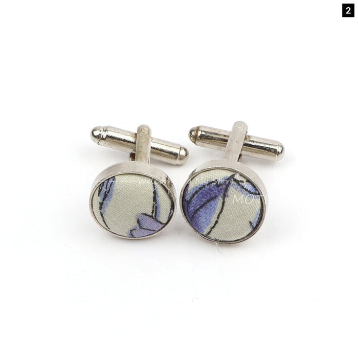 Floral Pattern Cufflinks Mens Classic White Metal Accessory