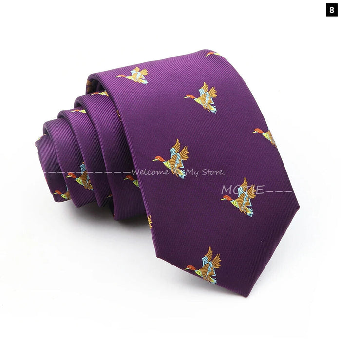 Premium Animal Neckties For Men Black Duck And Chicken Design