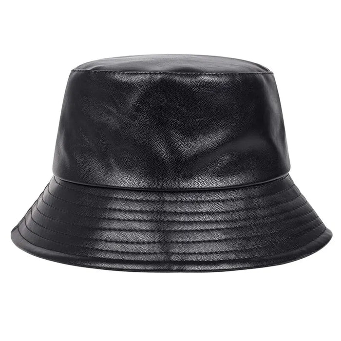 Pu Leather Bucket Hat For Outdoor Sun Protection