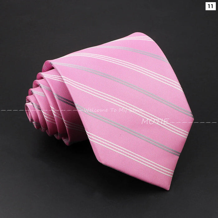 Mens Pink Purple Striped Tie For Business Weddings And Daily Wear