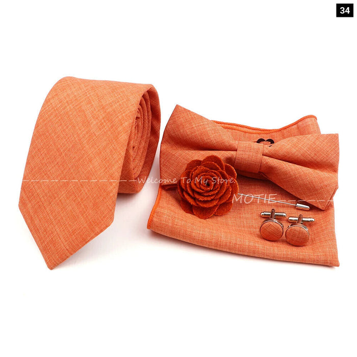 27 Colour Tie Set Classic Cotton Pocket Square Cufflink And Bowtie For Mens Wedding Party Accessories