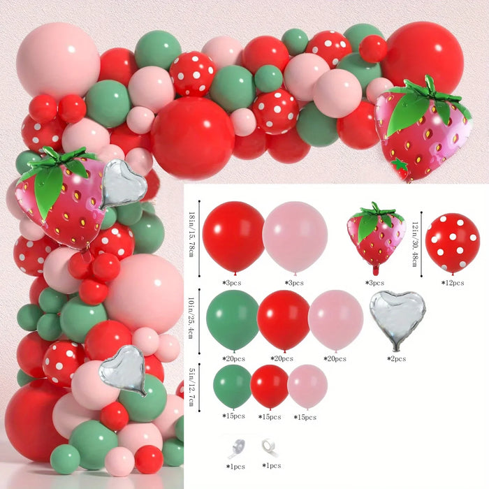 130Pcs Red And Green Strawberry Balloon Arch Kit Berry Sweet Birthday Party Decorative Wreath Suitable For Birthday Parties Prom