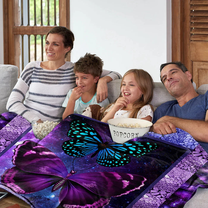 Purple And Blue Butterfly Throw Blanket For Kids And Adults