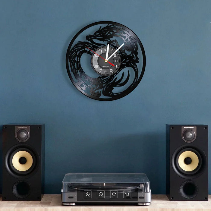 Yin Yang Dragon Vinyl Record Wall Clock