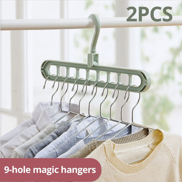 2Pcs Multifunctional Foldable Reusable Hanger Storage Rack Magic Nine Hole Plastic Hanger For Household Garments