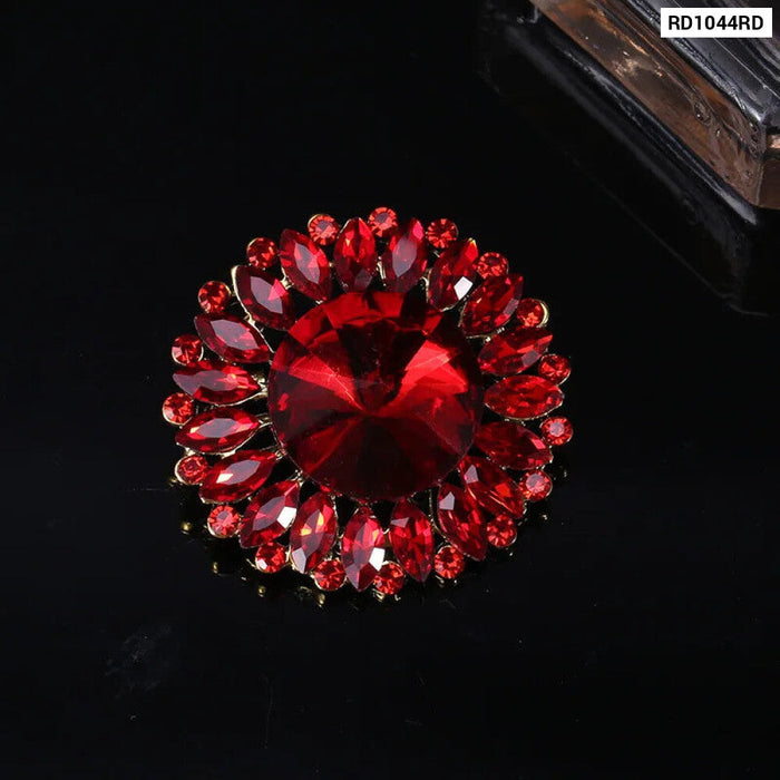 Women Brooch 7 Colour Round Crystal Badges For Clothing