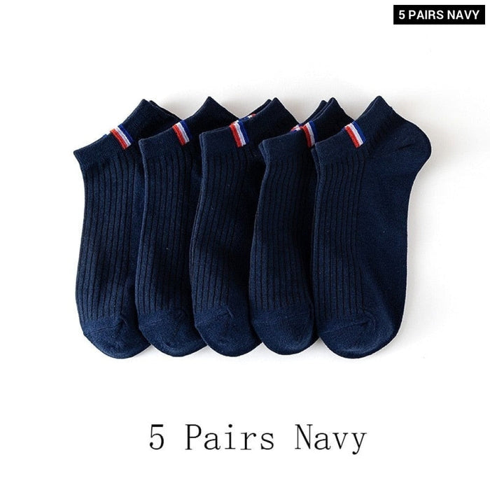 5 Pairs Of Thin Summer Blending Boat Socks Plain Colour Mens Casual Socks Breathable Sweat Absorbing Calibration Socks