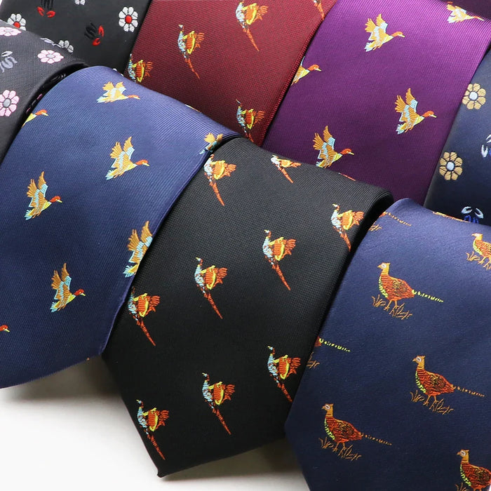 Premium Animal Neckties For Men Black Duck And Chicken Design