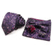 Graceful Floral Tie Set Purple Blue Pocket Square