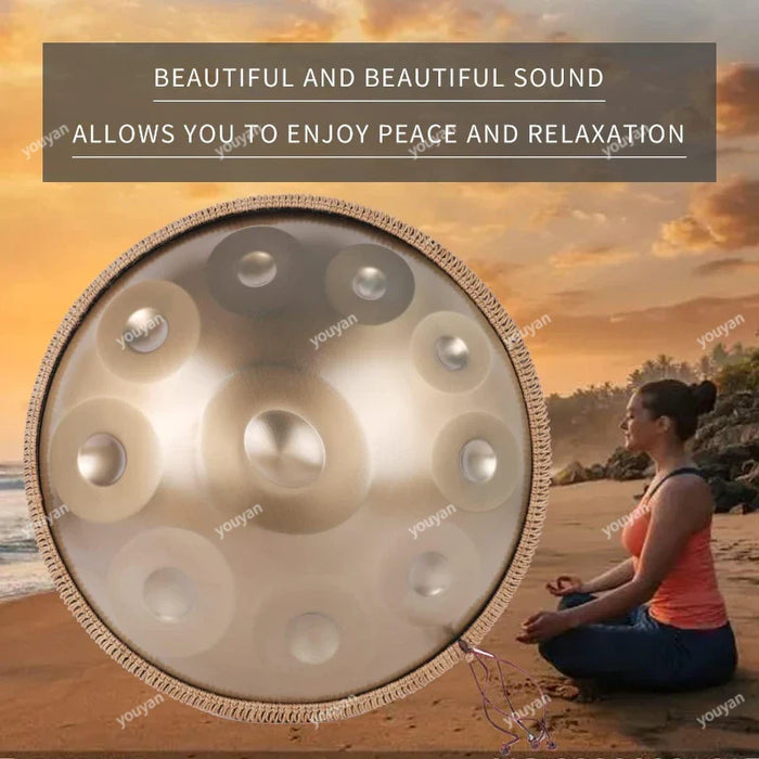 22 Inch 440Hz 432Hz 9 10 12 Notes Gold Handpan Drum With Steel Tongue For Yoga & Meditation