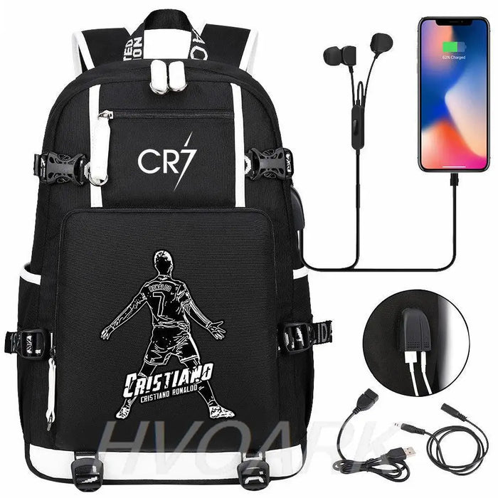 Unisex Cr7 School Bag For Kids Usb Charging Orthopedic Black