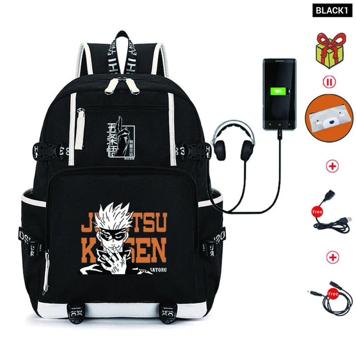 Unisex Anime Jujutsu Kaisen School Multifunction USB Charging Backpack