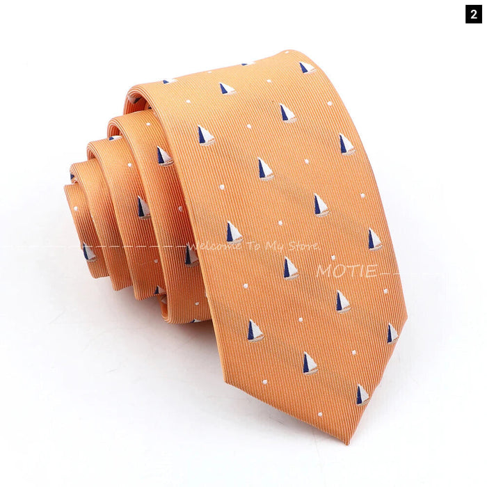 Blue Sailboat Necktie For Men Weddings Parties And Daily Wear