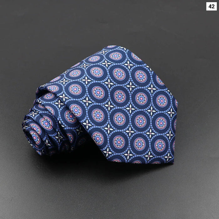 Silk Tie For Men 7.5Cm Soft Novelty Necktie In Blue Green And Orange Dot And Floral Design For Weddings And Business Gift Idea