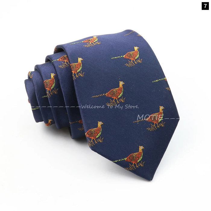 Premium Animal Neckties For Men Black Duck And Chicken Design