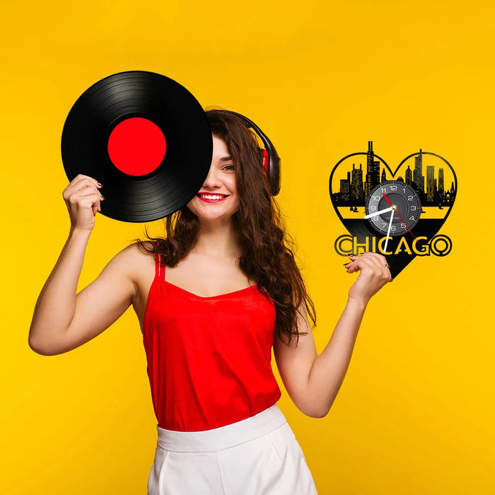 Chicago Skyline Vinyl Record Wall Clock