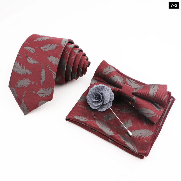 Flower Pattern Ties And Handkerchief Set For Weddings And Business