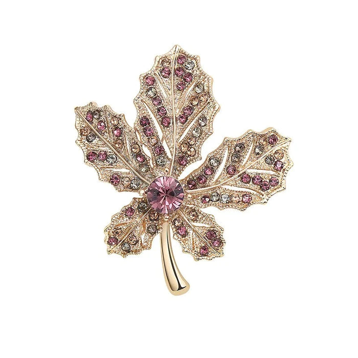 Rhinestone Maple Leaf Brooch Office Party Accessory