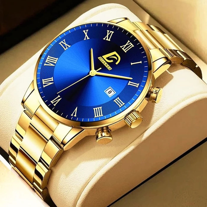 Fashion Mens Gold Stainless Steel Watches Luxury Minimalist Quartz Wrist Watch Men Business Casual Calendar Watch