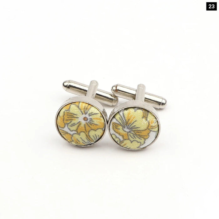 Floral Pattern Cufflinks Mens Classic White Metal Accessory