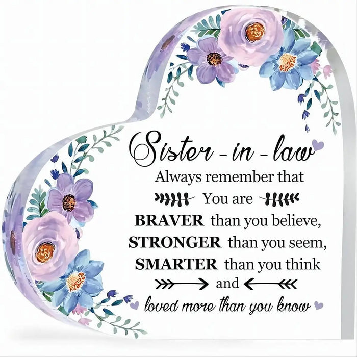 Charming Heart Shaped Sister In Law Sign For Desk Decor