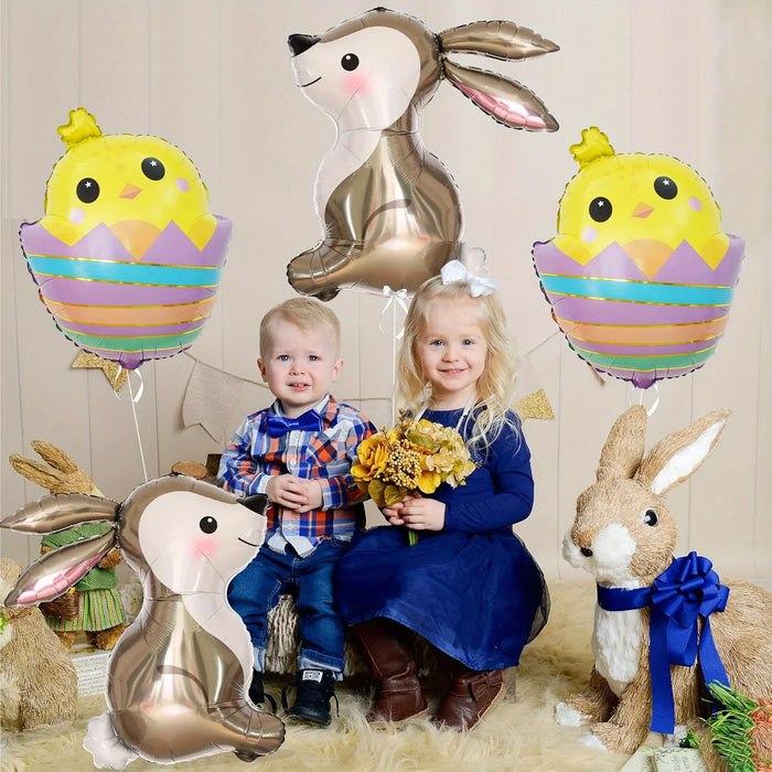 Cartoon Shell Chick And Bunny Easter Balloon 32-Inch 4Pcs Balloon Set Bunny Balloon Easter Decoration Bunny Birthday Decoration