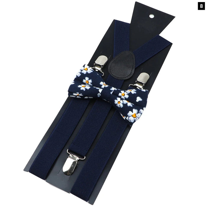 Cotton Suspenders And Bow Tie Set Adjustable And Elastic For Weddings