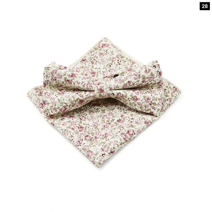 White Cotton Flower Bowtie Set For Weddings And Parties