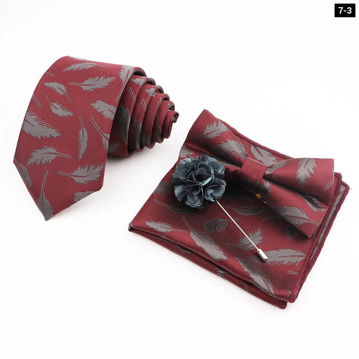 Flower Pattern Ties And Handkerchief Set For Weddings And Business