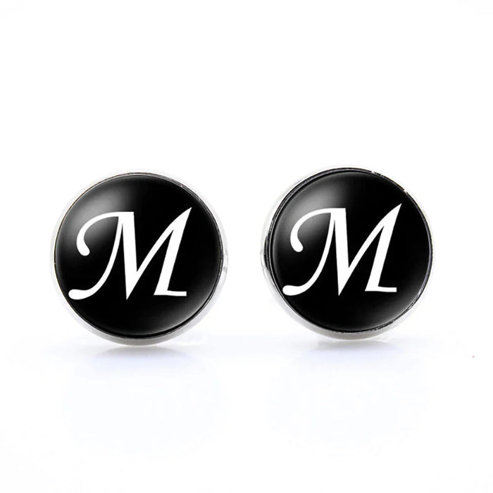 Classic Black Cufflinks For Groom Business 26 Letters Initials Gift