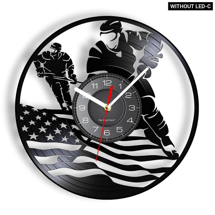 Hockey Player Silhouette Vinyl Record Wall Clock