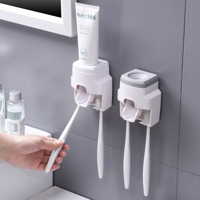 Automatic Toothpaste Dispenser Creative Wall Mount and Small Toothbrush Holder Toothpaste Squeezer for Family Shower Bathroom