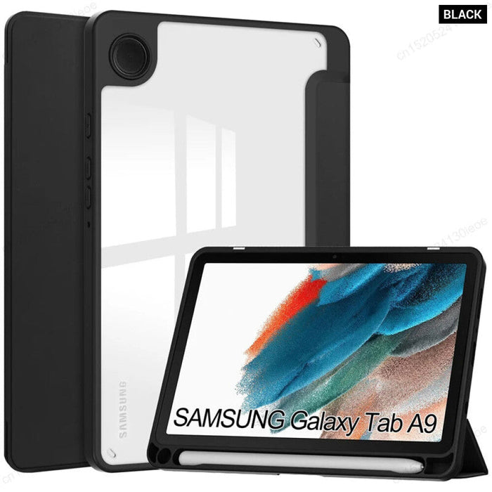 For Samsung Galaxy Tab A9 8.7 Inch S9 Plus 11" Pencil Holder Shockproof Acylic Transparent Back Tablet Case