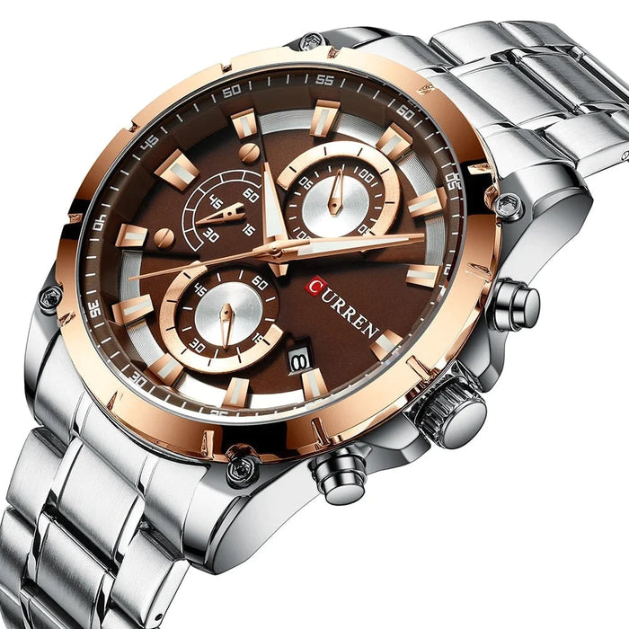 Casual Stainless Steel Chronograph Quartz Male Wristwatch