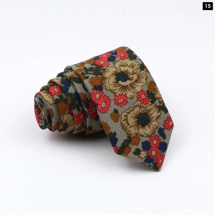 Handmade 6Cm Mens Ties Classic Cotton Necktie For Weddings And Casual Wear Bird And Flower Print Gift