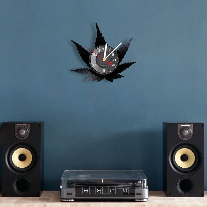 Retro Weed Leaf Vinyl Record Wall Clock