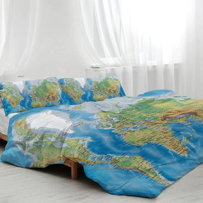 3 Piece World Map Bedding Set Duvet Cover With 2 Pillow