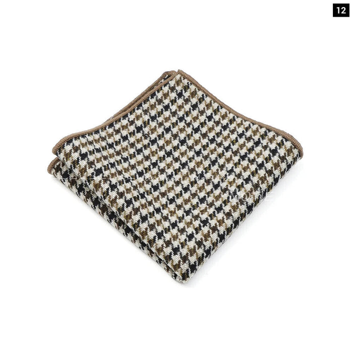 Classic Plaid Striped Pocket Square Mens Wool Handkerchief In Brown Grey For Weddings And Gifts