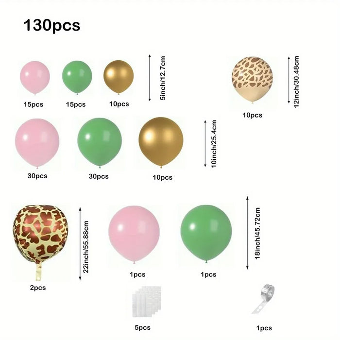 130Pcs Pink Green Jungle Theme Animal Balloon Set For Birthday Party Shower Anniversary Wedding Ball Party Decoration