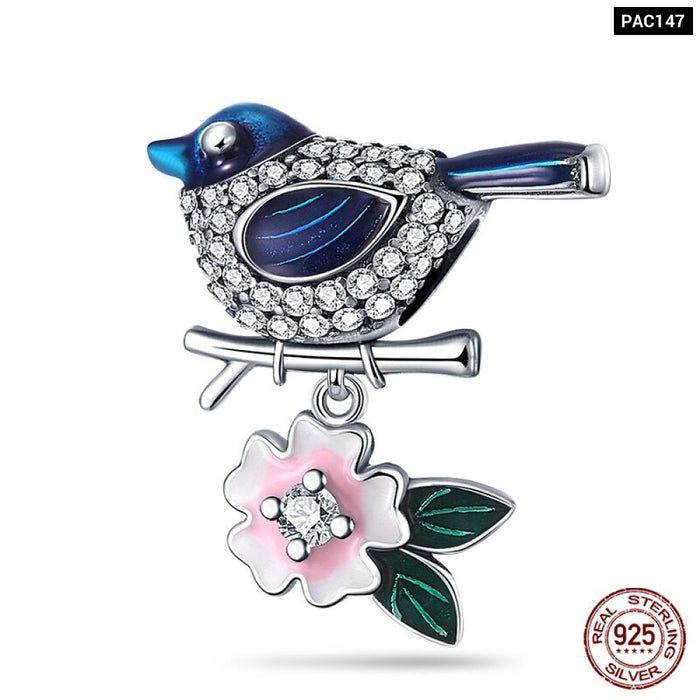 Fit Pandora 925 Original Bracelet 925 Sterling Silver Flower Bird Series Charms Beads For Women DIY Jewelrys Making